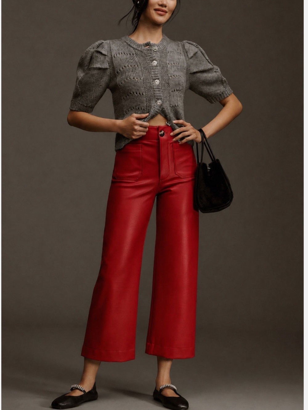 Anthropologie Maeve Colette Red Faux Leather Wide Leg Pants Sz 29P
